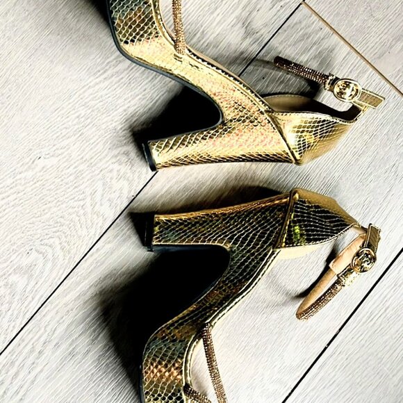 6.5 Gold Faux Snake Skin and Rhinestone Heals - Picture 2 of 5